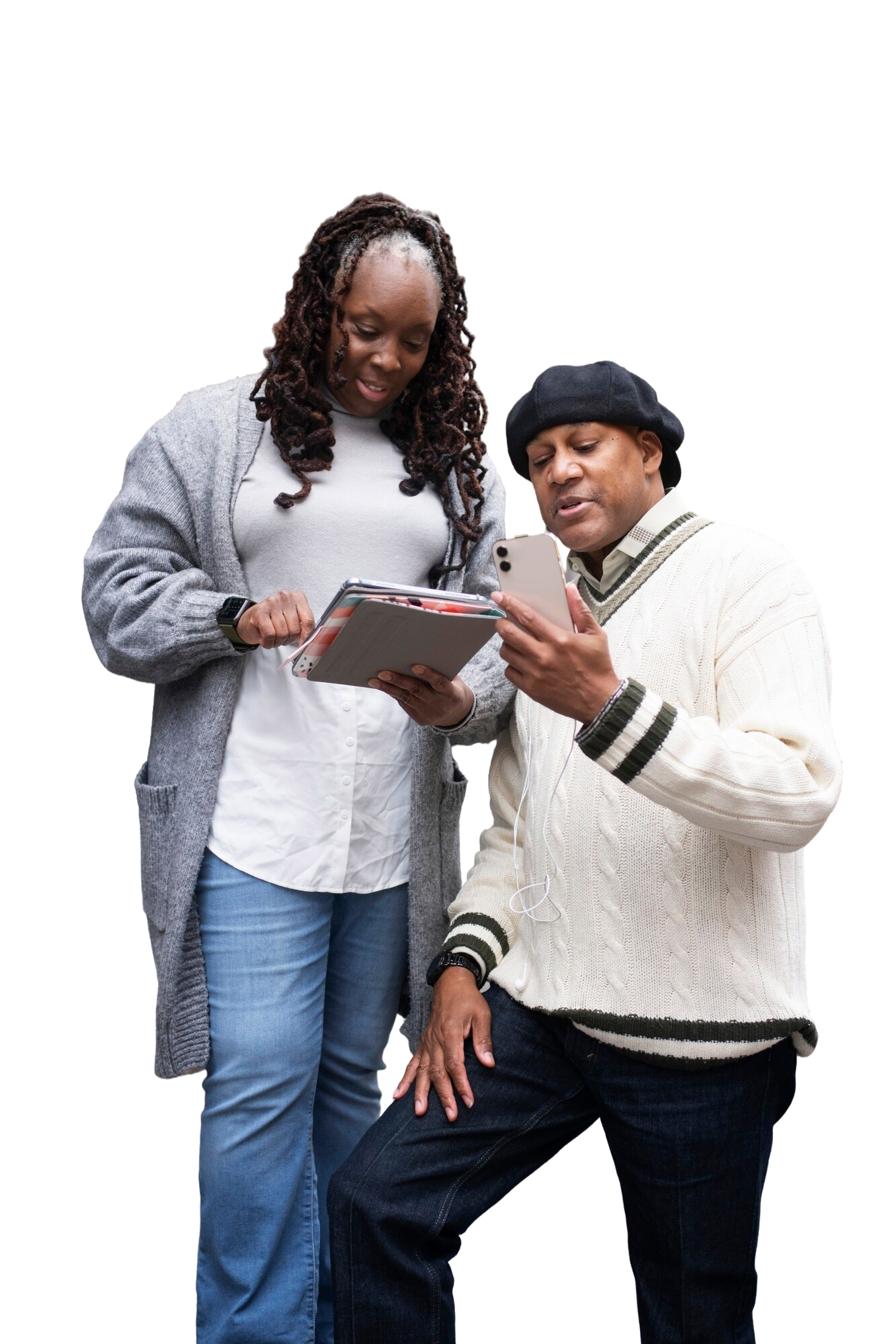 Two professionals reviewing escrow milestones on a secure transaction